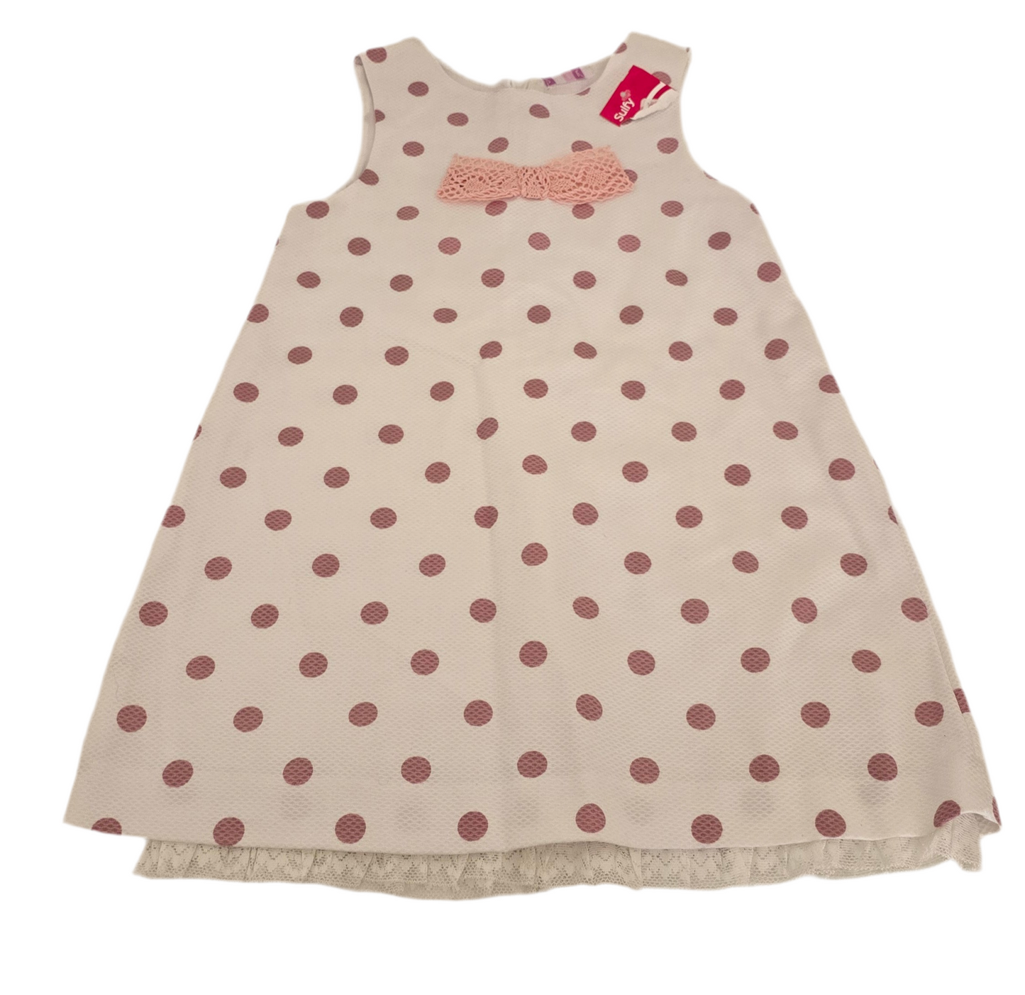dulce pink polka dot dress with bow - girls size 6a (new)