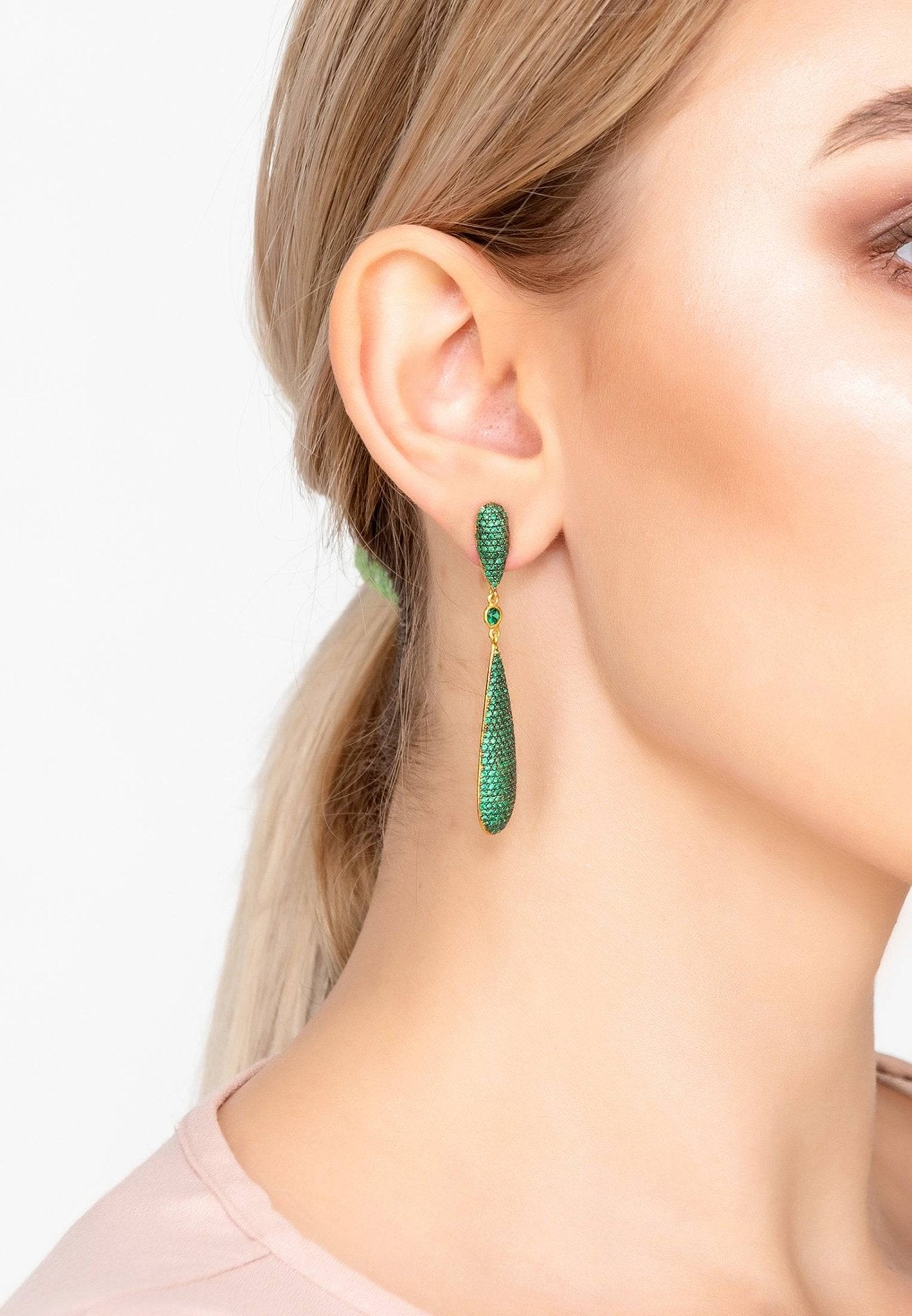 emerald isle long drop earrings