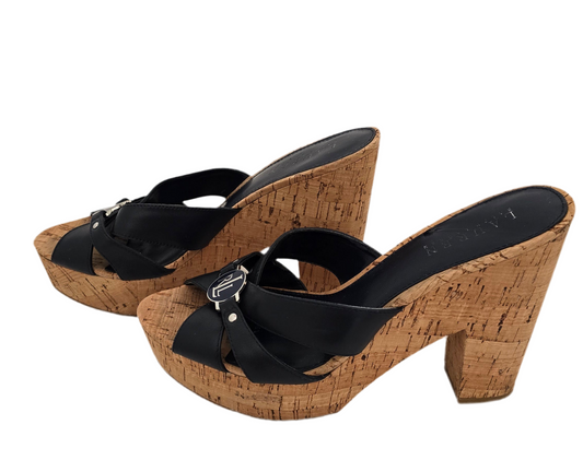 Lauren Ralph Lauren Heidi Cork Heel Sandals - Navy Blue (Women’s Size 8.5B)