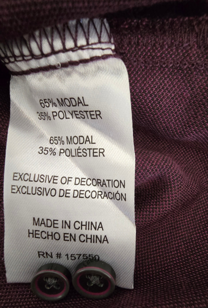 Tahari Modal Blend Button-Down Shirt – Burgundy – Size L
