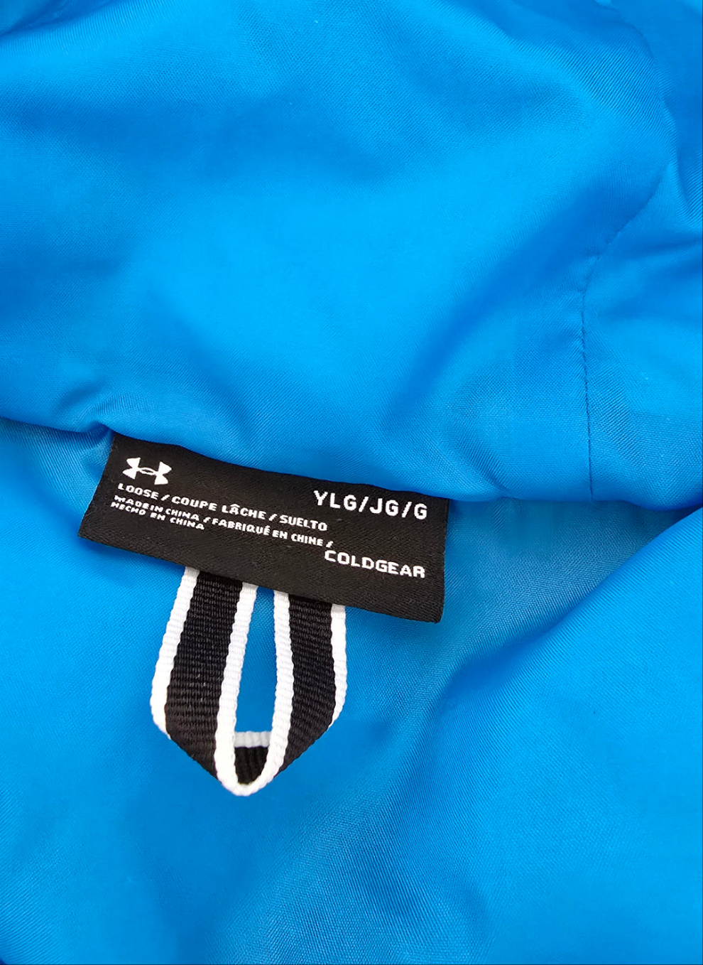 under armour coldgear puffer jacket - blue & gray - ylg (youth large)