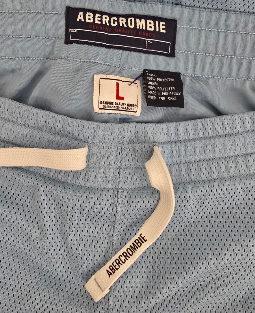 abercrombie & fitch men’s light blue mesh shorts - size l