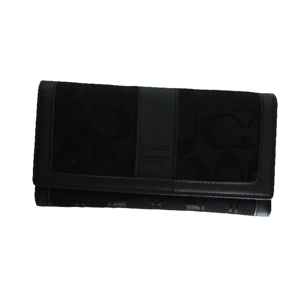 coach women’s wallet - black signature canvas and leather