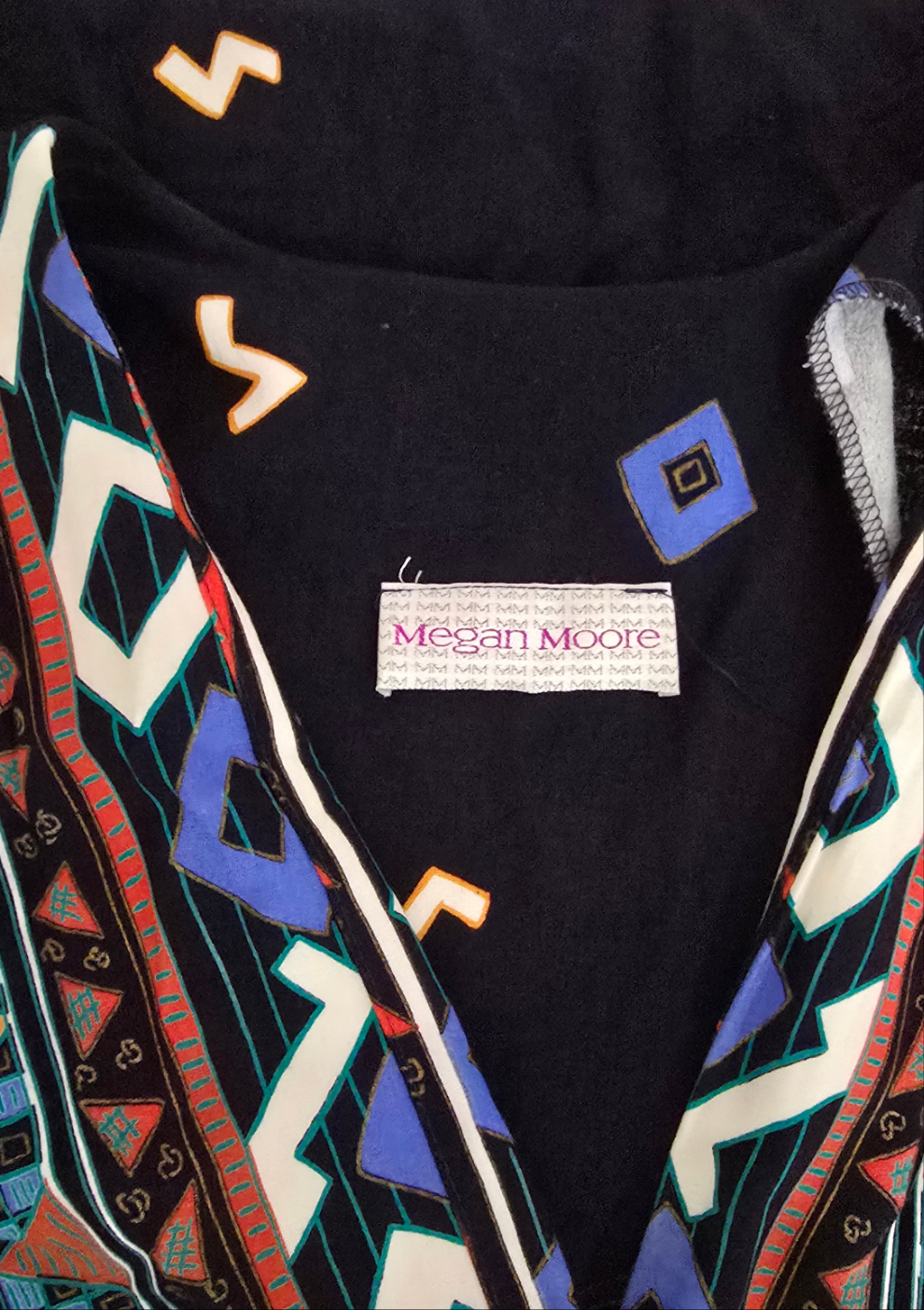 megan moore women’s wrap dress - size l - multicolor geometric print