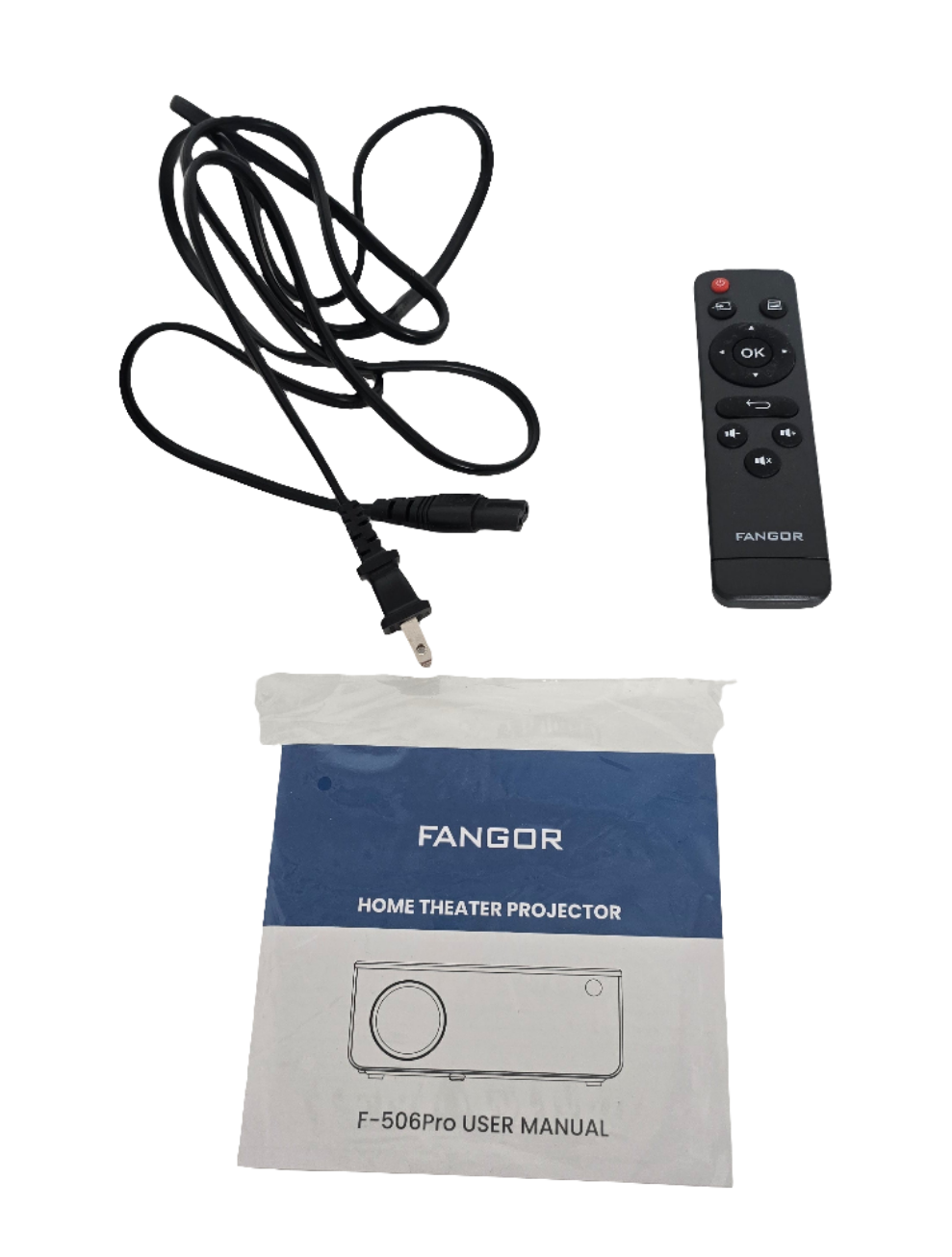 fangor f-506pro home theater projector - with case, remote, and manual