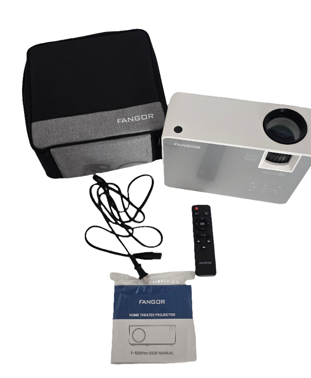 fangor f-506pro home theater projector - with case, remote, and manual