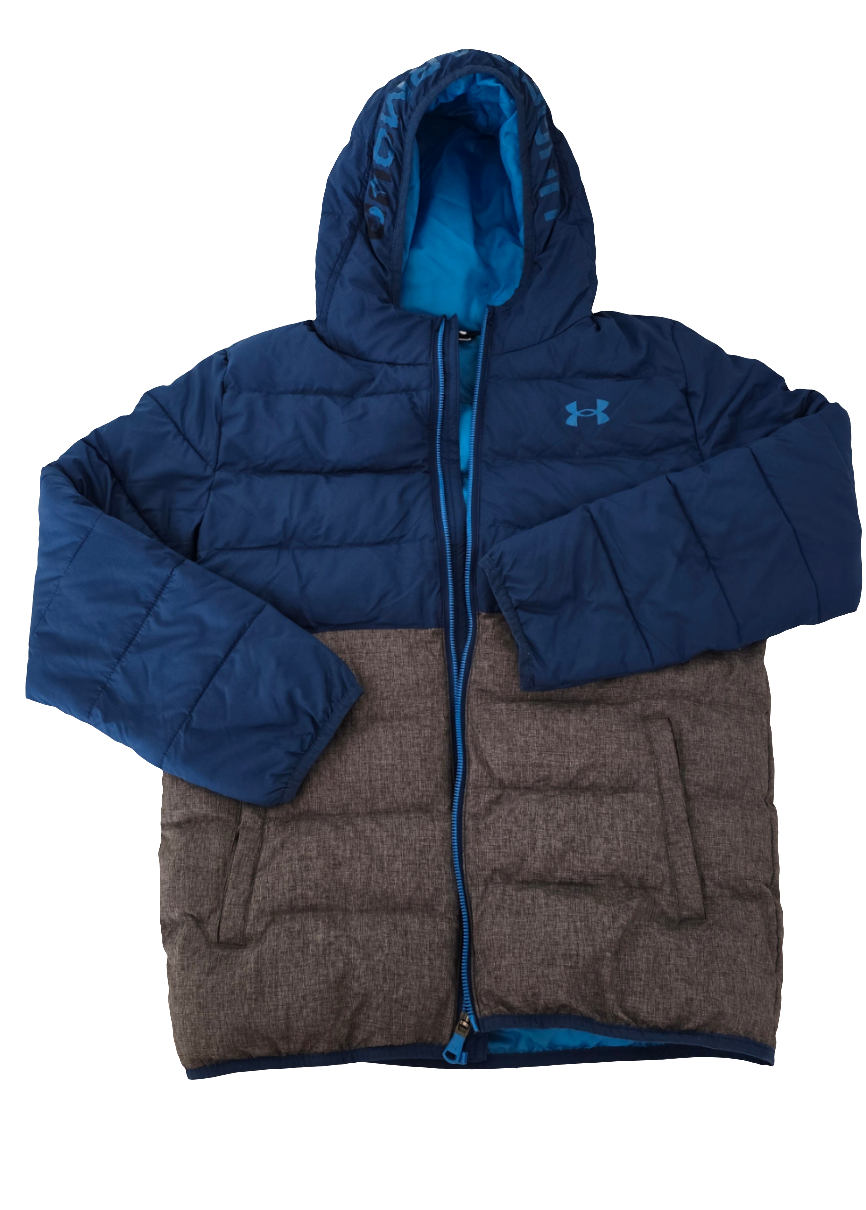 under armour coldgear puffer jacket - blue & gray - ylg (youth large)