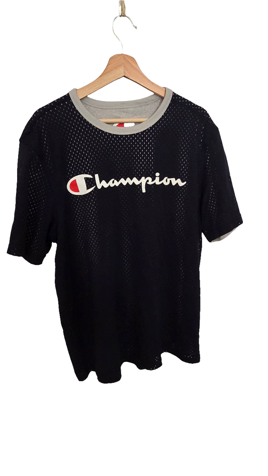 Champion Men’s Black Mesh Layered T-Shirt – Size L