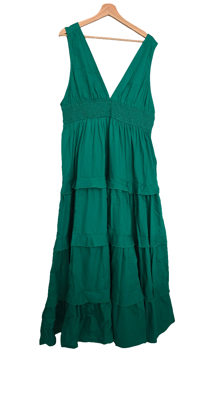 chelsea28 sleeveless tiered cotton maxi dress - green - size l