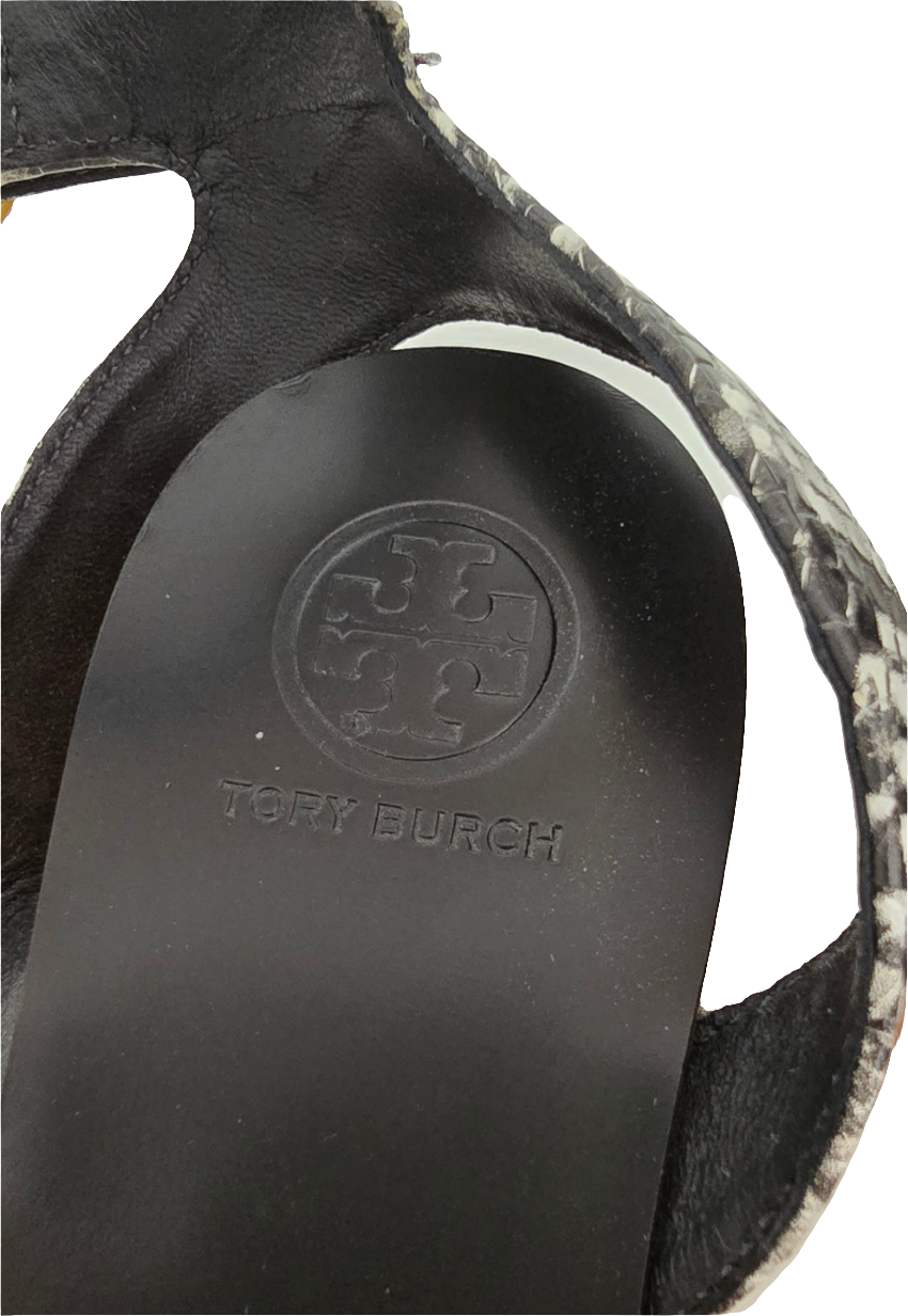 tory burch black snakeskin platform sandals – size 7.5m (excellent condition)