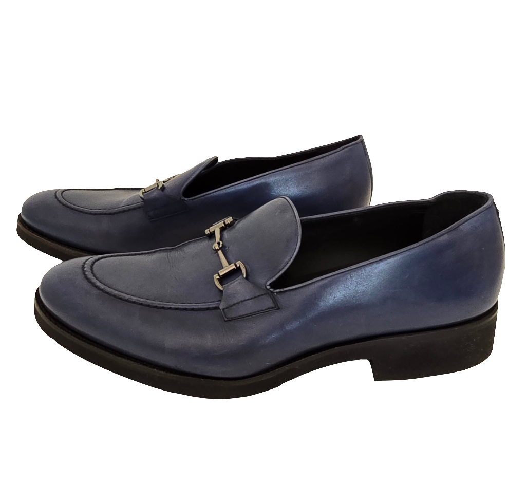 adrian jules comfort light horsebit loafers – navy blue (size 12, pre-owned)
