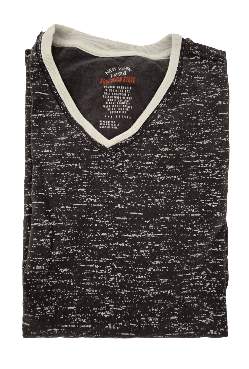 sovereign state new york 1994 speckled v-neck t-shirt – size l