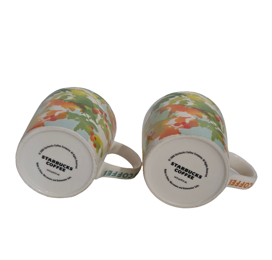 starbucks coffee mug set (2pcs) 2008 holiday berry leaf design – collectible ceramic cups