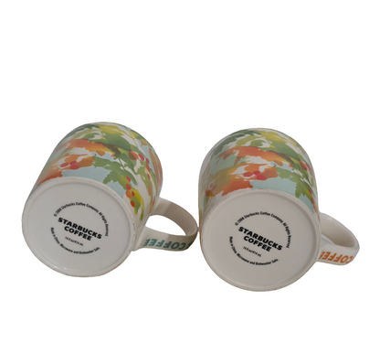 Starbucks Coffee Mug Set (2pcs) 2008 Holiday Berry Leaf Design – Collectible Ceramic Cups