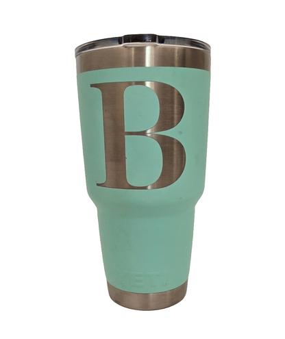YETI Rambler 30 oz Tumbler with Lid – Mint Green – Monogram ‘B’