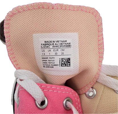 Converse All Star Youth Hi-Top - Pink Canvas (Size 1.5 Y / EU 33) - New Without Box