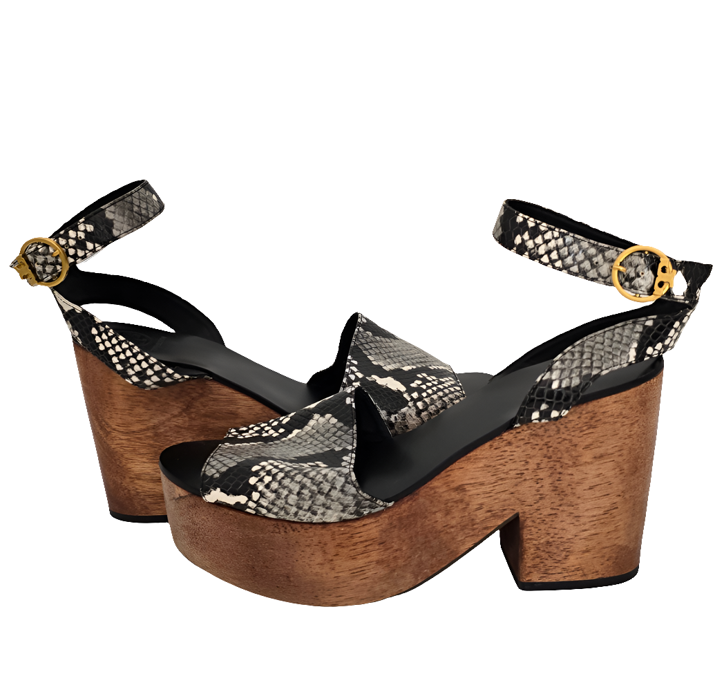 tory burch black snakeskin platform sandals – size 7.5m (excellent condition)