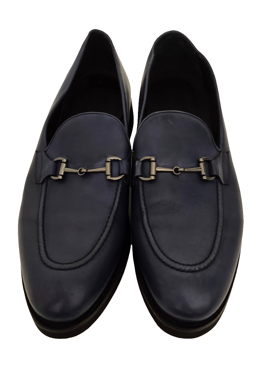 adrian jules comfort light horsebit loafers – navy blue (size 12, pre-owned)