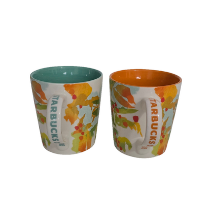 Starbucks Coffee Mug Set (2pcs) 2008 Holiday Berry Leaf Design – Collectible Ceramic Cups