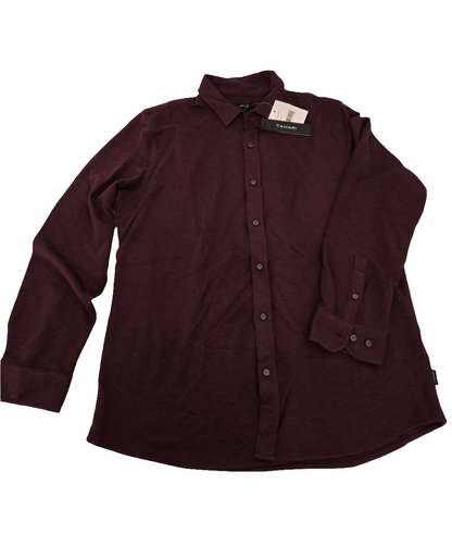 Tahari Modal Blend Button-Down Shirt – Burgundy – Size L